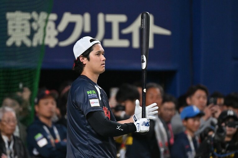 この日もフリーバッティングに姿を見せた大谷　©Hideki Sugiyama