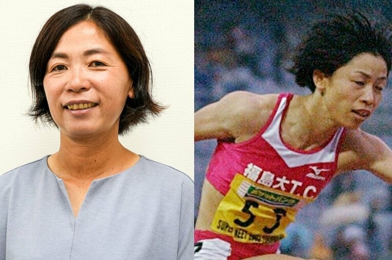 現在は実業団の東邦銀行の監督を務める吉田真希子。現役時代に所属していた福島大は「東北の国立大」ながら、女子スプリントで一時代を築いた ／ photograph by (L)Satoshi Wada / (R)JIJI PRESS