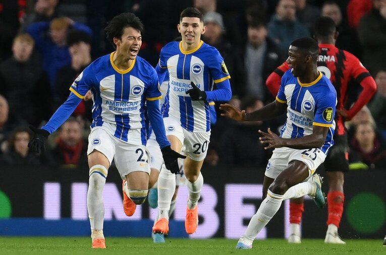 現地時間2月4日に行われた第22節のボーンマス戦で決勝ゴールを決めた三笘薫。鄭大世さんが解説を担当した試合では「3戦連発」となった ／ photograph by Getty Images