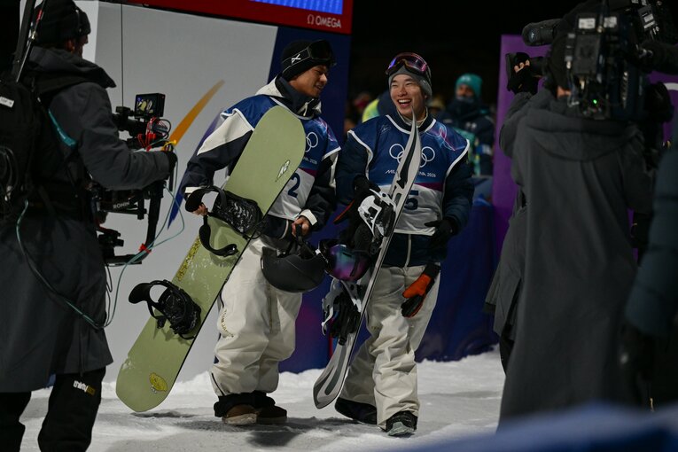 木村葵来が金メダル、木俣椋真が銀メダルを獲得した男子ビッグエア　©Nanae Suzuki／JMPA