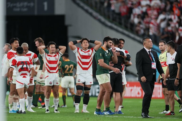 2019年W杯南ア戦後、落胆の表情を浮かべる姫野和樹、福岡堅樹ら　©︎Naoya Sanuki
