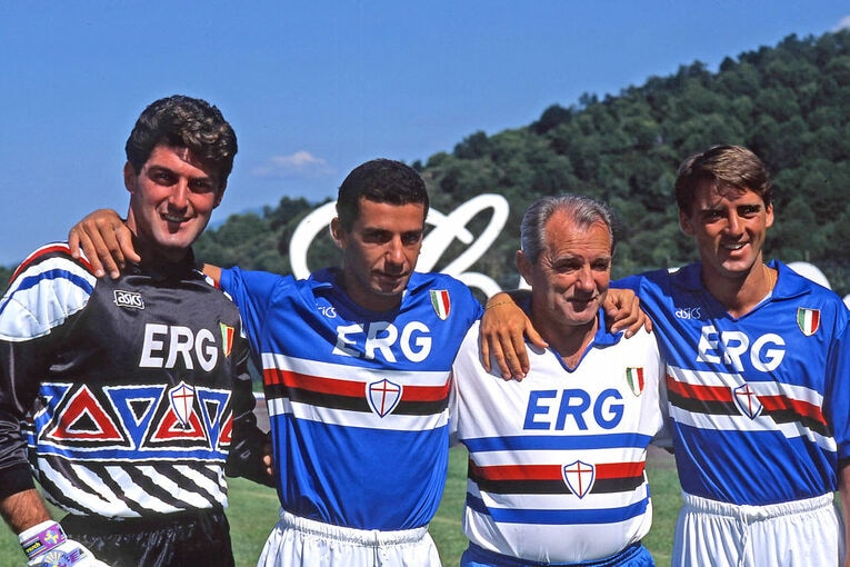 （左から）パリューカ、ビアッリ、ボスコフ監督、マンチーニ　©Getty Images