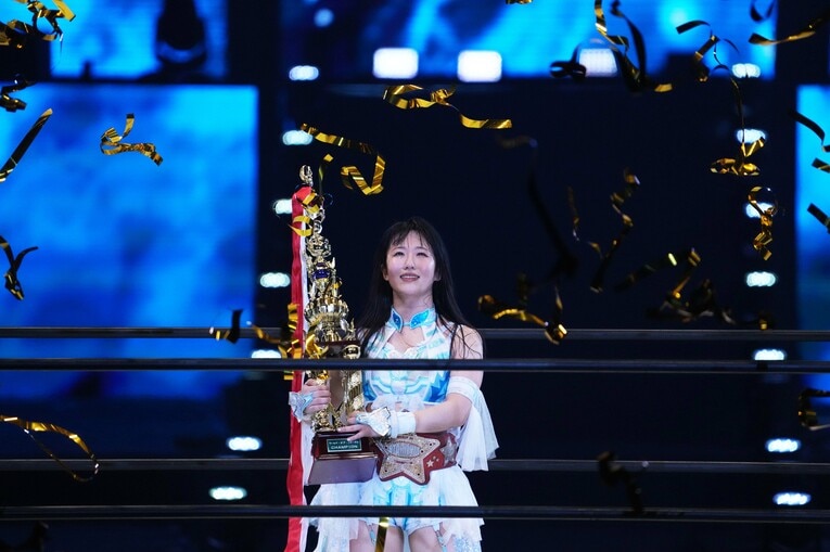 ワールド・オブ・スターダム王者となった玖麗さやか　©Masashi Hara
