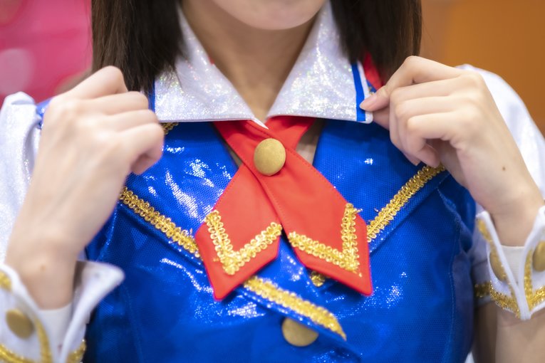 試合で着用するコスチュームは、細かいところも気に入っているという