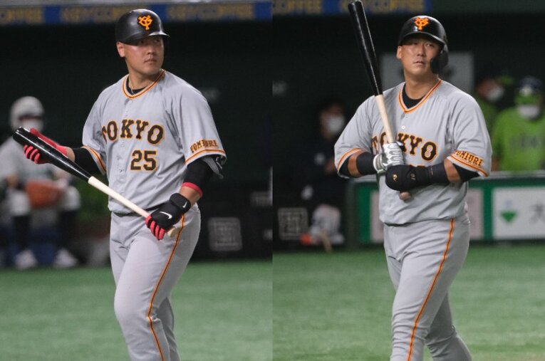 後半戦、不振に陥っている巨人の岡本和真（左）と新４番を任された中田翔（右） ／ photograph by Naoya Sanuki