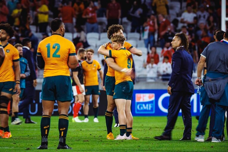 プール戦で2敗を喫したオーストラリア代表。同国で初めて決勝トーナメント進出を逃した　©︎Kiichi Matsumoto