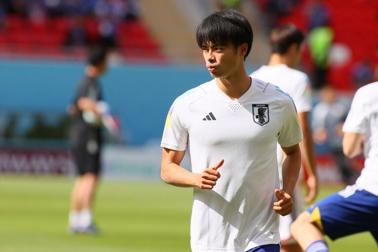 コスタリカ戦前の三笘薫　©Kaoru Watanabe/JMPA