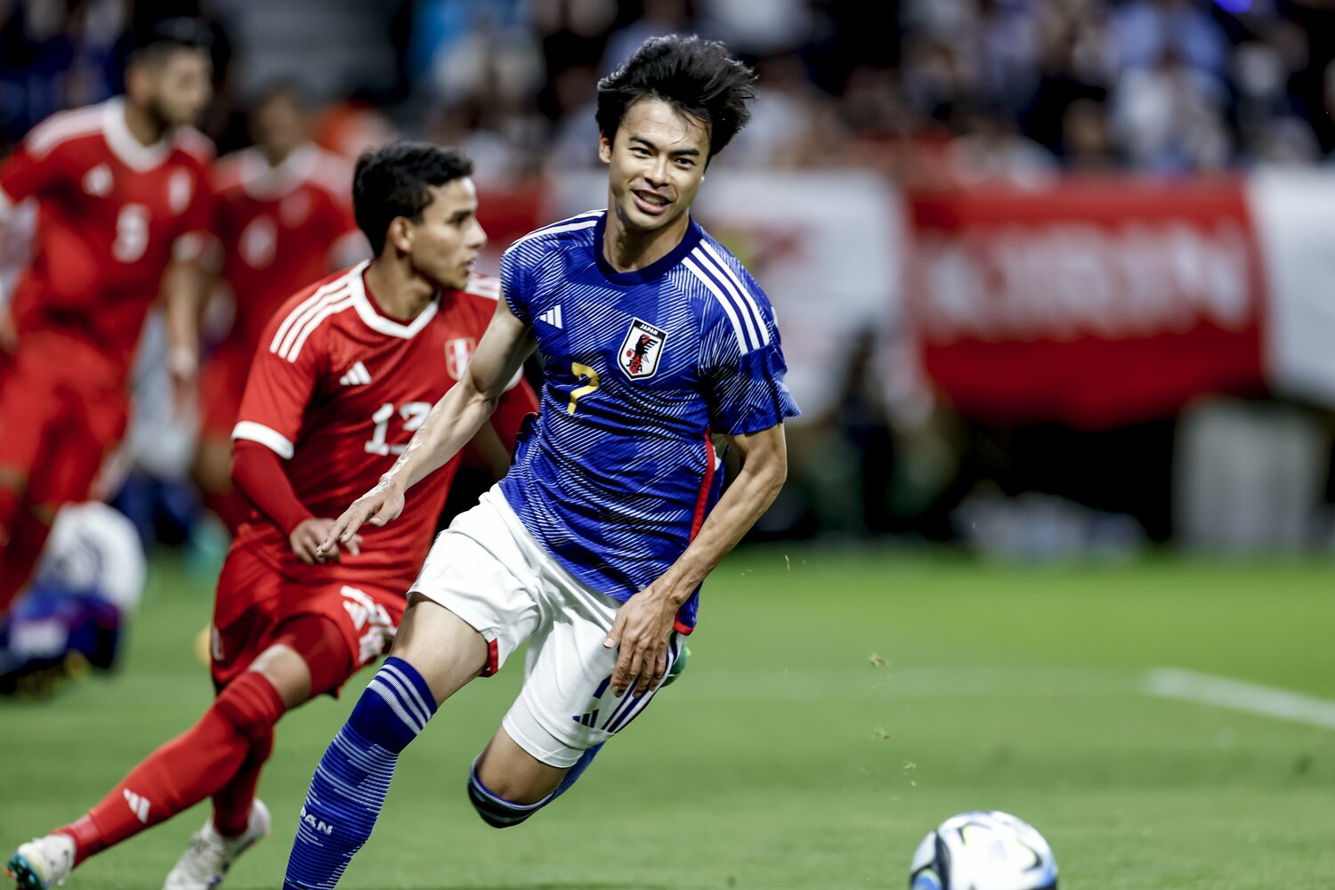 6月20日のペルー戦では再三にわたり左サイドからチャンスメイク。1ゴール1アシストの活躍をみせた ©︎Kiichi Matsumoto