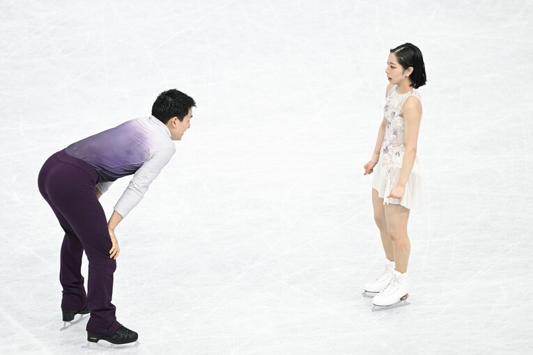 2023年世界選手権フリーの演技直後、顔面蒼白で立ち尽くす三浦　©Asami Enomoto