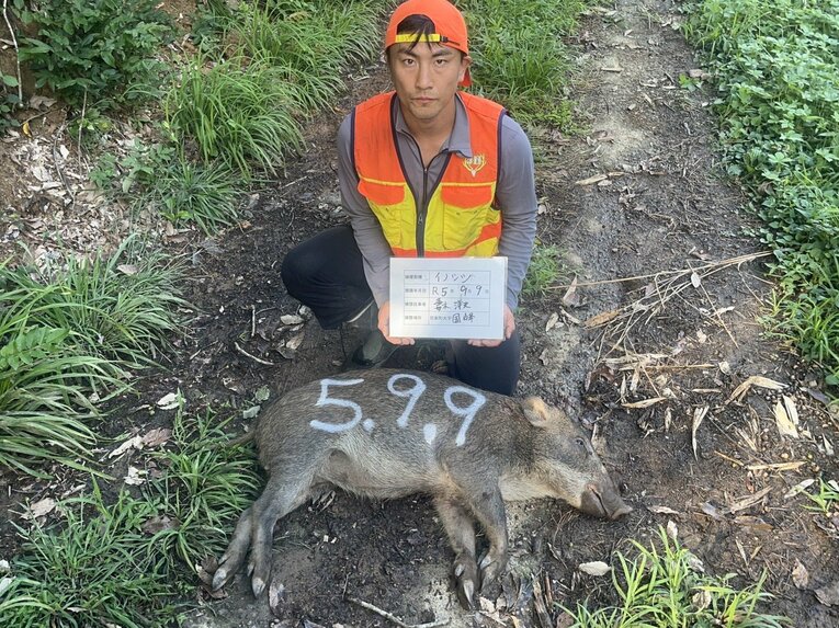 狩猟で山に入り猪や鹿の駆除を行う　©本人提供