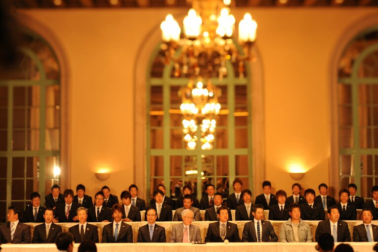 第2回WBCの優勝会見。松坂だけ私服姿…　©Naoya Sanuki