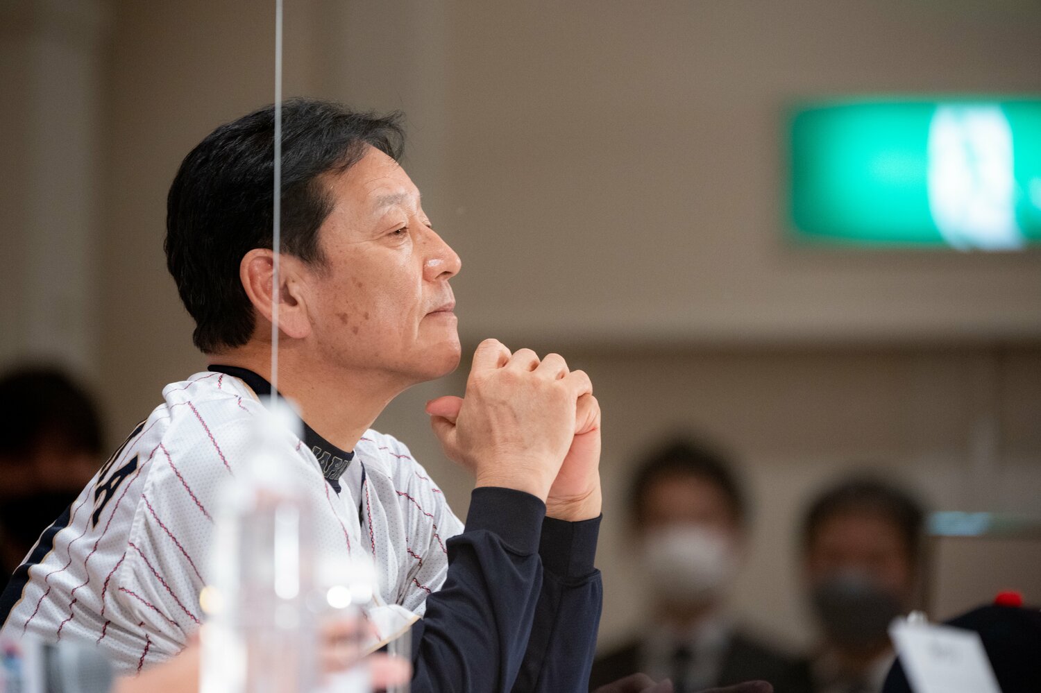 会見序盤はピリピリとした空気をまとっていた日本代表・栗山英樹監督 ©Nanae Suzuki