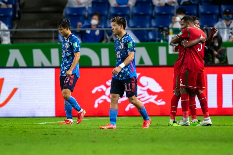 2021年9月、カタール大会の最終予選初戦では、セルビアで約1カ月の事前合宿を積んできたオマーン相手に苦杯をなめた　©Takuya Sugiyama/JMPA