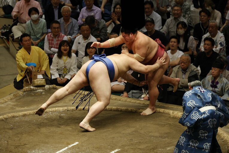 夏場所14日目、大栄翔を押し出しで破り14連勝とした大の里　©Kiichi Matsumoto/JMPA