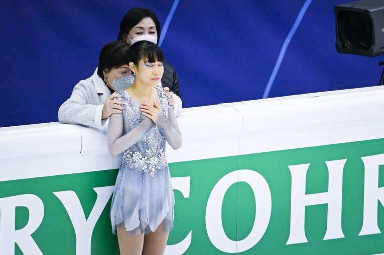 SP直前、胸に手を当てて集中していた三原　©Asami Enomoto