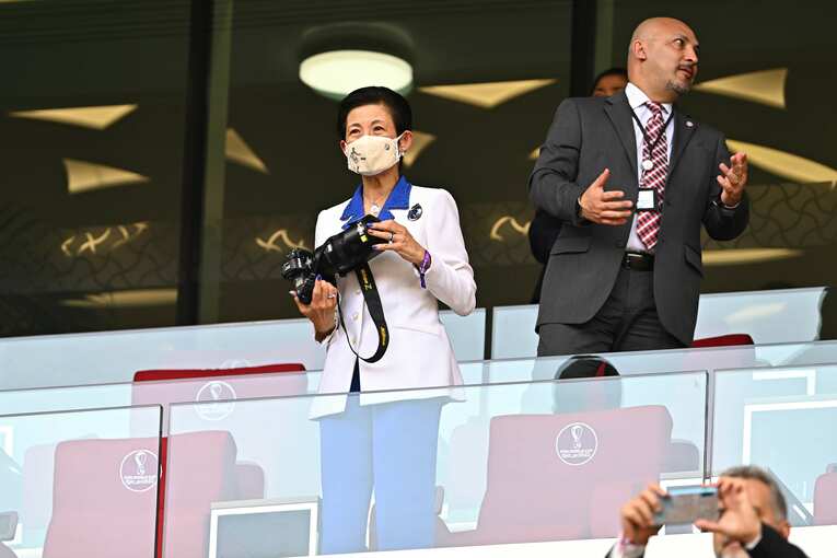 高円宮妃久子さま。「勝ちたいという強い気持ちで、監督とチームメートを信じ、いい試合を展開して欲しい」と試合前にコメント　©Takuya Kaneko/JMPA