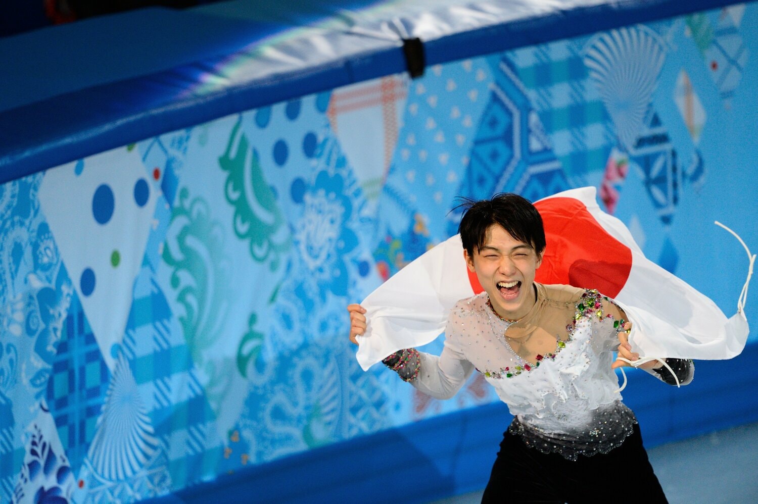 ソチ五輪で金メダルを獲得し笑顔。藤原アナは羽生の“自分を信じる強さ”に影響を受けたという　©Asami Enomoto/JMPA