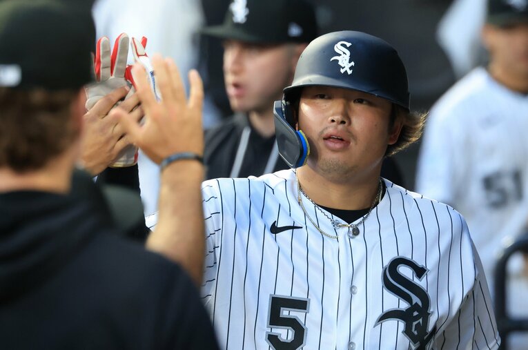 5月27日（日本時間28日）のツインズ戦でホームラン20号を放った村上宗隆（26歳）。オールスター選出も有力視されている　©Justin Casterline/Getty Images