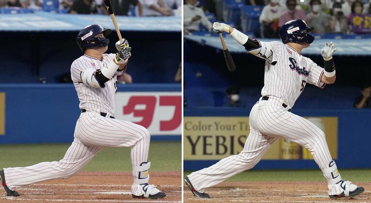 中日戦の4打席、5打席連続ホームラン。山崎氏は5打席目を絶賛した　©Kyodo News