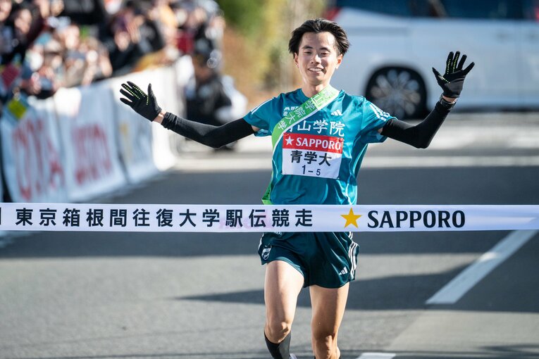 5区を区間新記録で走り、有終の美を飾った青学大の若林　©︎Nanae Suzuki