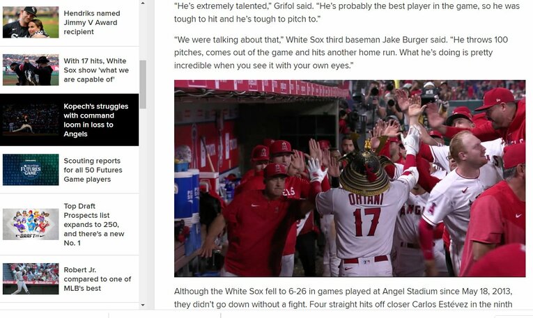 二刀流で“斬られた”ホワイトソックスの公式サイトでもこんな感じで“オオタニ報道”が……　※スクリーンショット