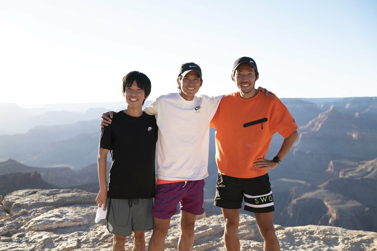 グランドキャニオンでの吉田、大迫、川崎（左から） ©Shota Matsumoto