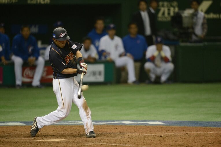 2013年の台湾戦で殊勲の一打を放った井端　©︎Naoya Sanuki