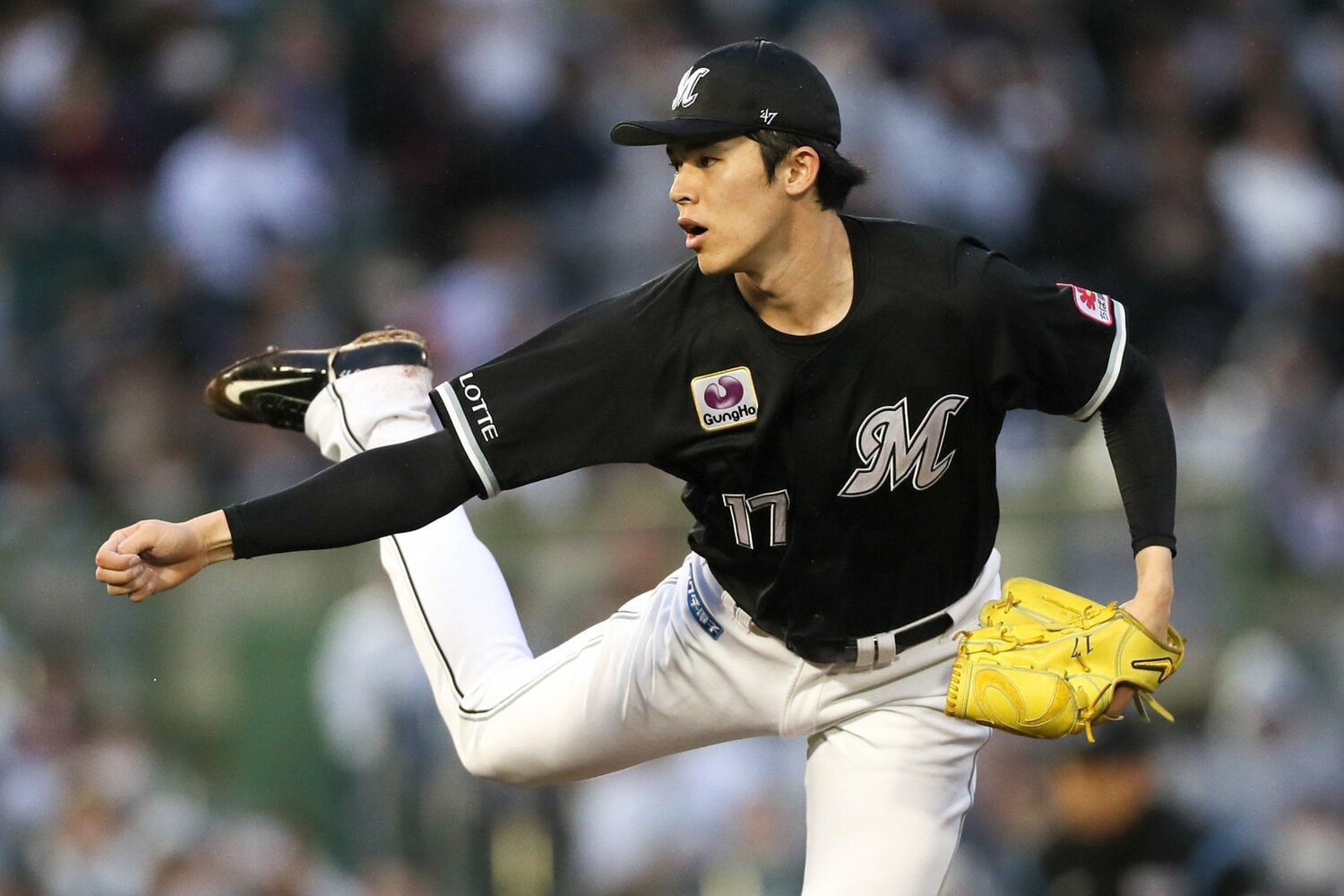 ロッテ時代の佐々木朗希　©︎JIJI PRESS