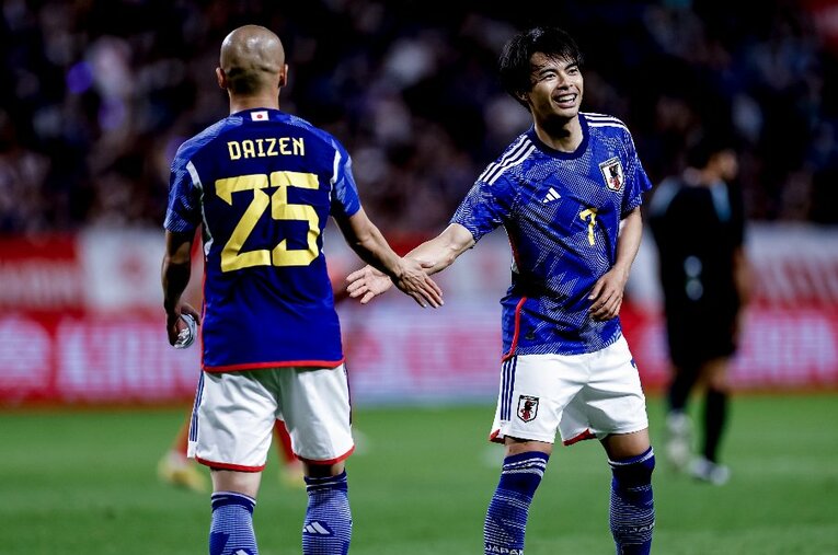 ペルー戦でゴールを決めた前田大然と三笘薫。2試合で計10得点という結果以上に、森保ジャパンにとって収穫の多い6月シリーズとなった ／ photograph by Kiichi Matsumoto