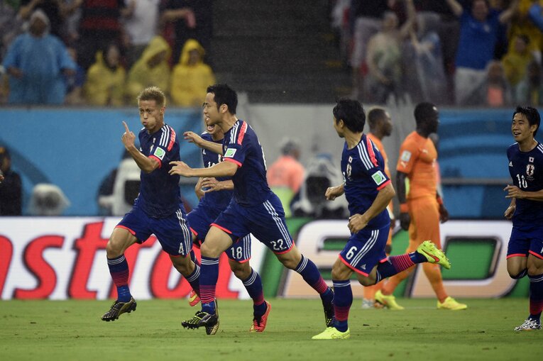 2014年ブラジルW杯コートジボワール戦で先制点をあげた本田　©︎JMPA