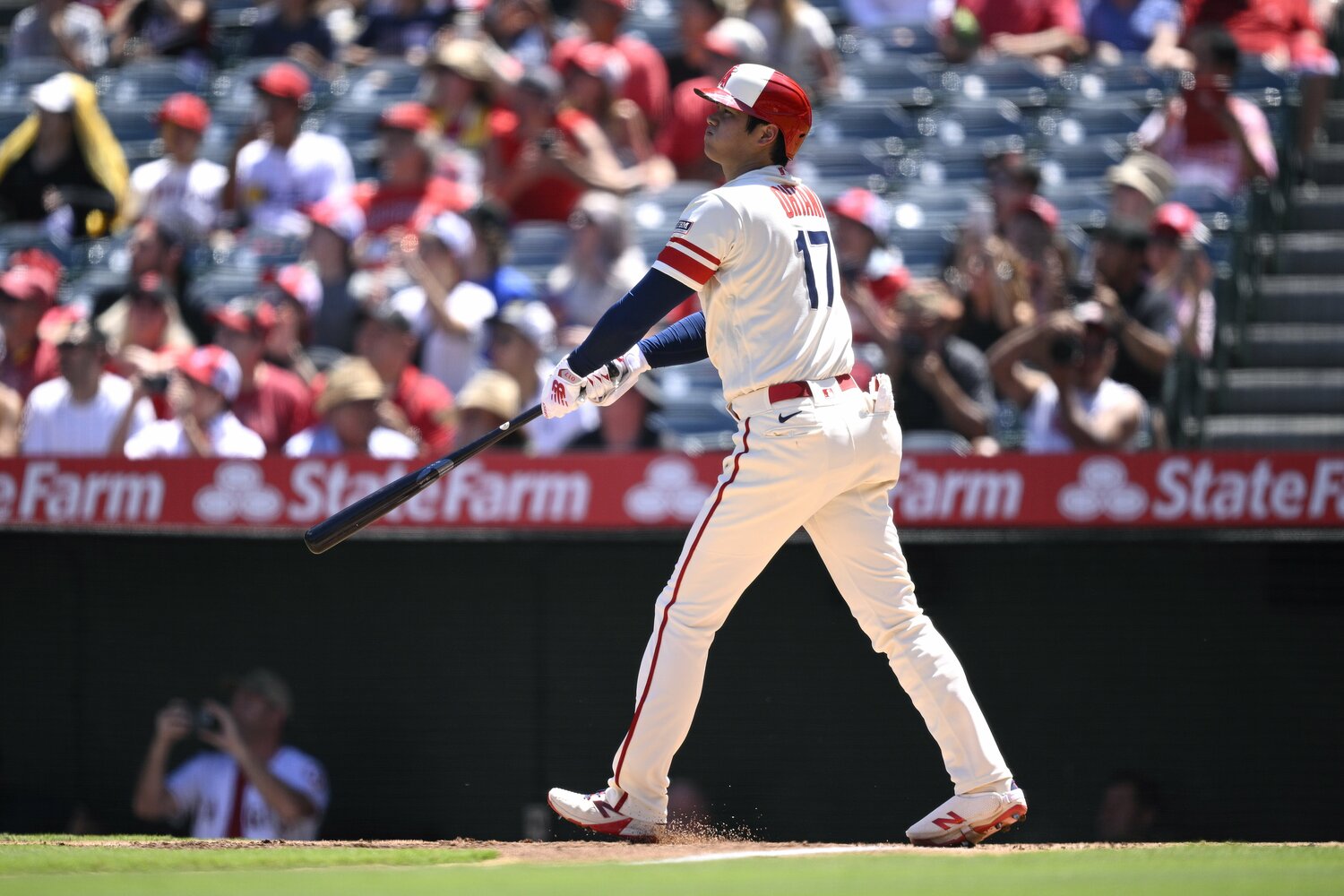 今季最後のホームラン（44号）を放った際の大谷　©JIJI PRESS