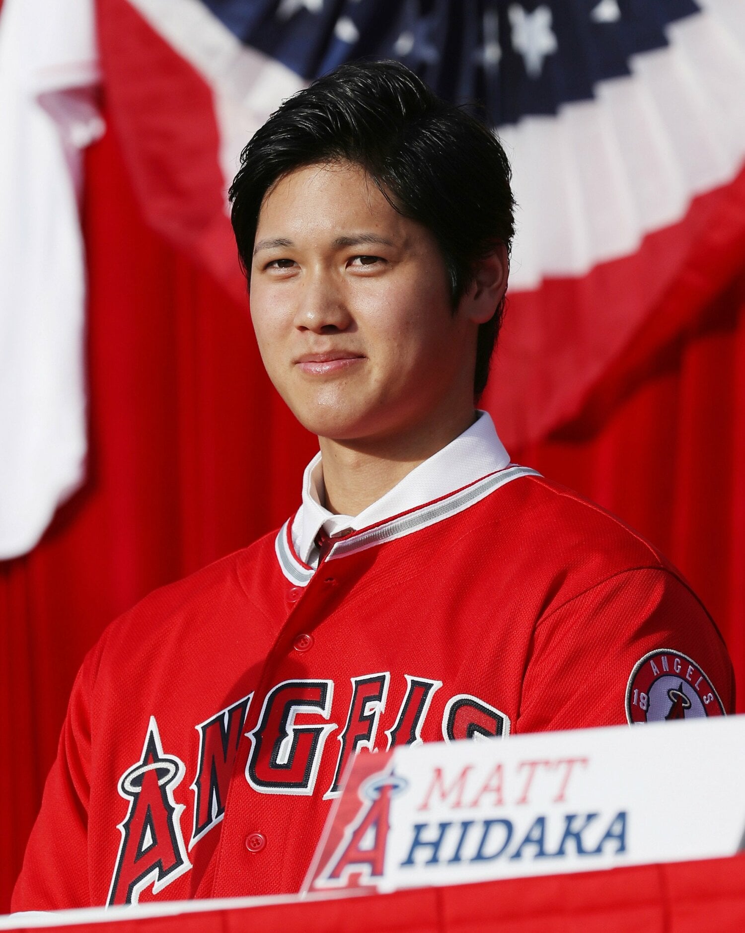 大谷翔平のエンゼルス入団会見（2017年12月9日）　©JIJI PRESS