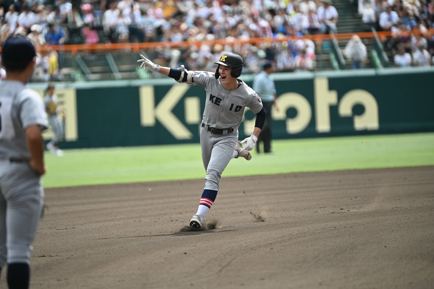 仙台育英高との決勝で先頭打者本塁打を放った丸田。流れを一気に慶応高へ呼び込んだ ©Naoya Sanuki