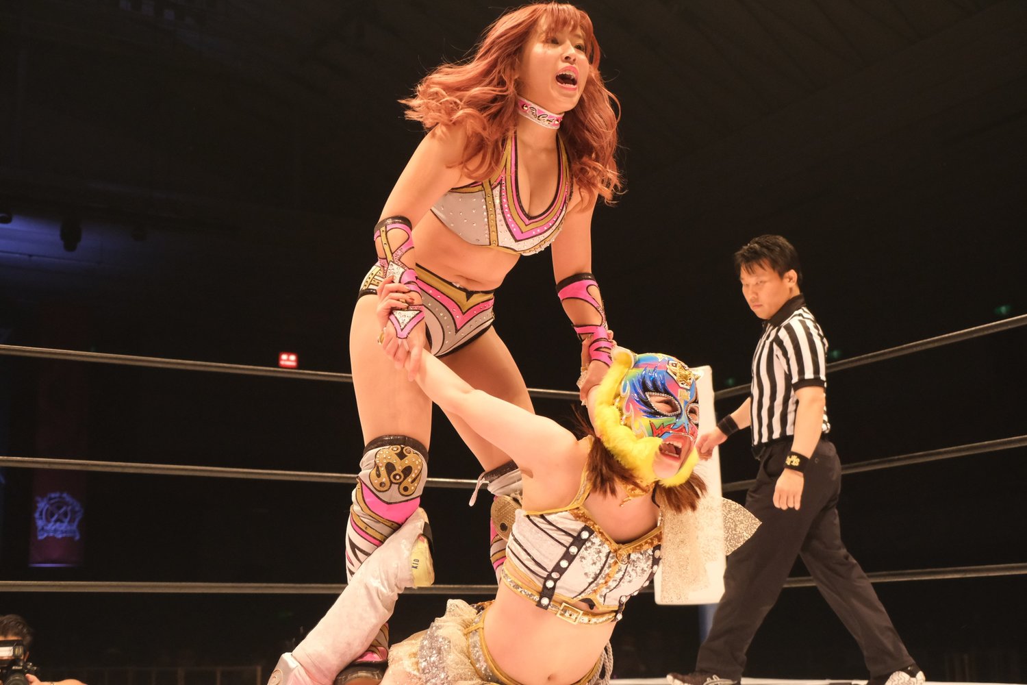 スターライト・キッドにロメロスペシャルを仕掛ける白川