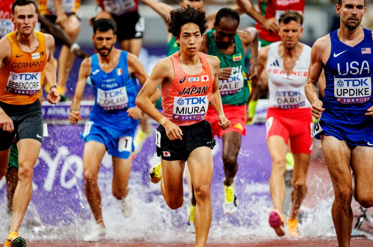 世界陸上男子3000ｍ障害の予選1組3着で決勝へと進んだ三浦龍司（SUBARU）。決勝ではこの種目で日本初となるメダル獲得なるか ／ photograph by Kiichi Matsumoto