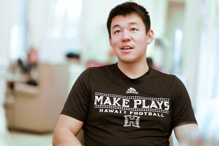 インタビューに応じる松澤　©Naoki Kitagawa