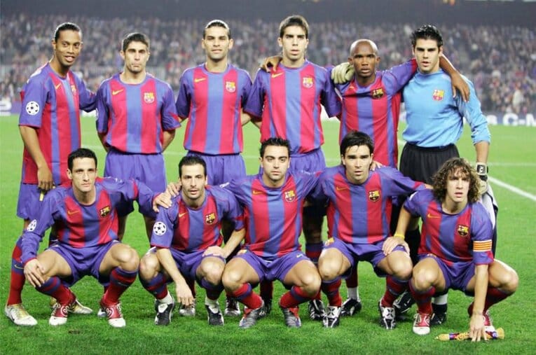 ライカールト監督体制でCL制覇した当時のバルサイレブン。ロナウジーニョら多士済々だった©Getty Images