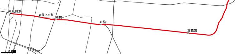 東花園駅までの路線図。大阪難波駅からは区間準急で20分弱