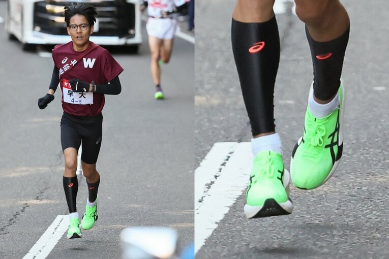 早大「山の名探偵」工藤慎作もアシックス『METASPEED』シリーズのプロトタイプ着用と見られる　©JMPA