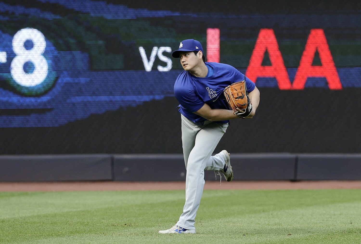 ヤンキースとの試合前にウォーミングアップを行う大谷　©Getty Images