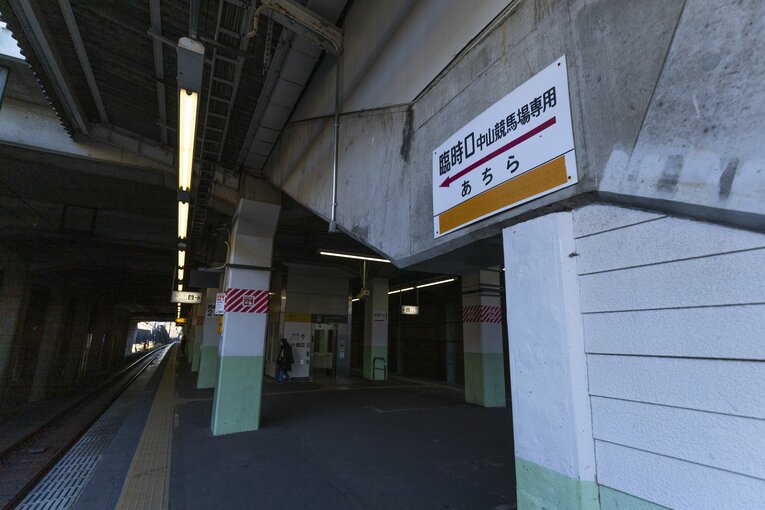 国鉄感のある「（競馬場は）あちら」のカンバン