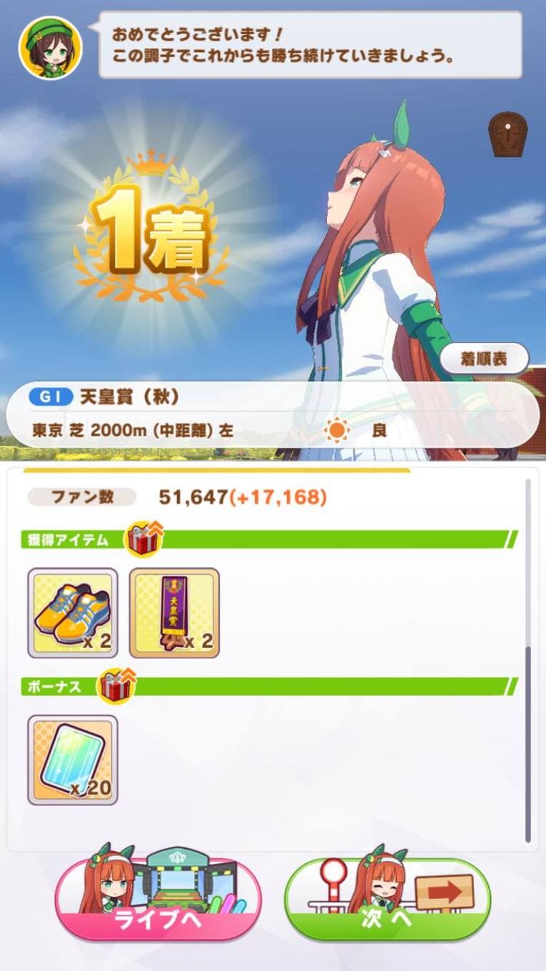 天皇賞（秋）を1着で終えたサイレンススズカ。この後に感動のドラマが待っているという……（筆者が実際にプレーして撮影）