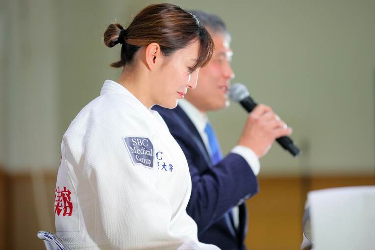 会見で第一線を退くことを表明した角田夏実。柔道界に大きな功績を残した　©️スポーツ報知／AFLO