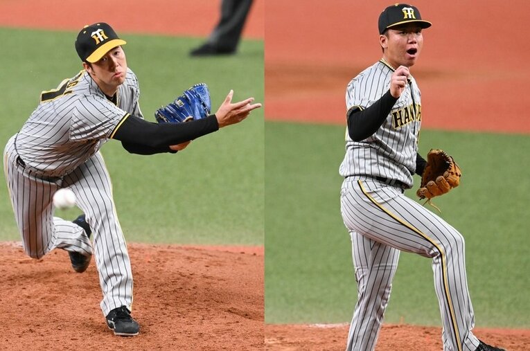 青柳晃洋と村上頌樹。阪神のエースはこの2年で“入れ替わり”のような形になった ／ photograph by Nanae Suzuki