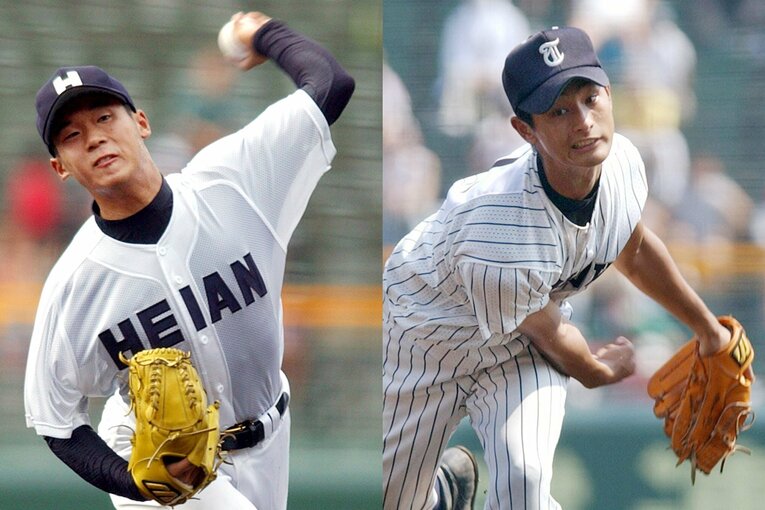 投手戦となった平安・服部（左）と東北・ダルビッシュの投げ合い　©︎JIJI PRESS