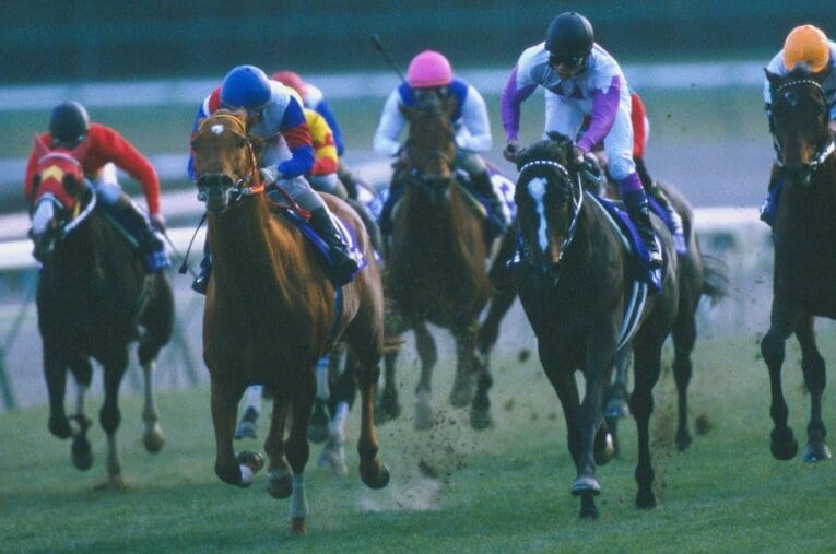 グラスワンダー（左）とスペシャルウィークという“最強世代”の2頭による大接戦となった1999年の有馬記念。写真判定の末、わずか4cm差でグラスワンダーに軍配が上がった ／ photograph by ©Sports Graphic Number