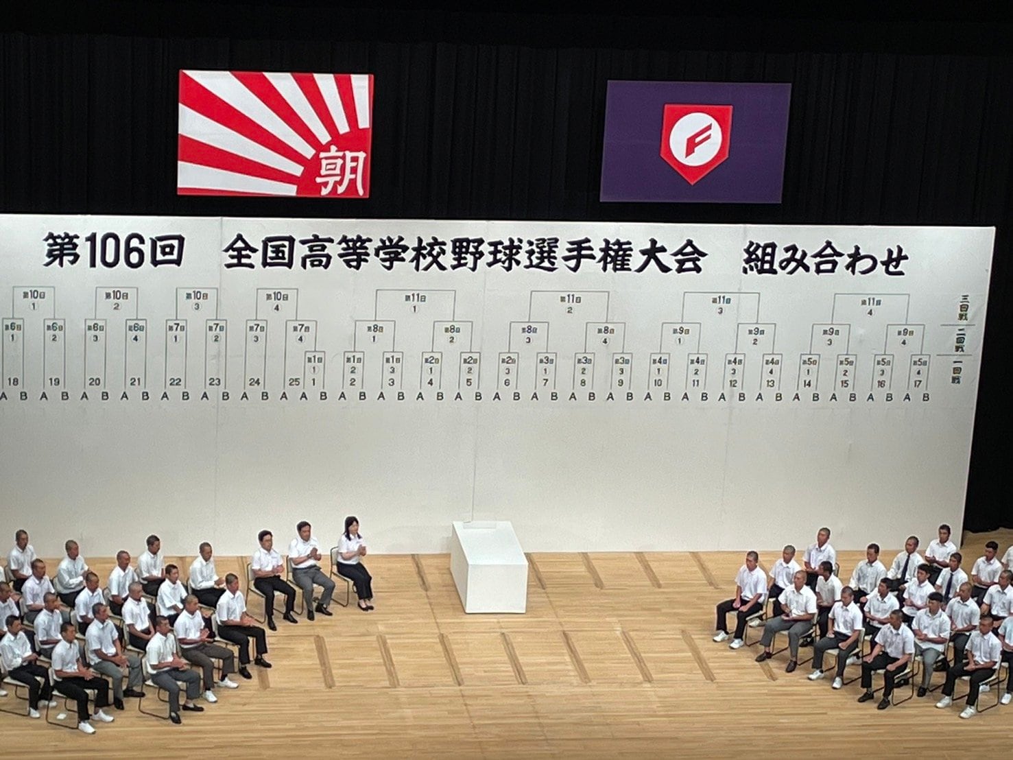 8月4日に行われた抽選会の様子。大阪桐蔭は主将がくじを引く前から、会場でどよめきが起きていた ©Number Web