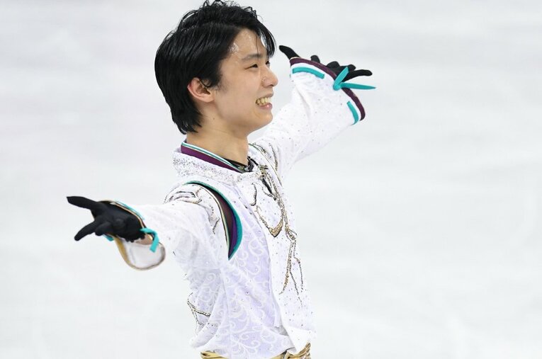 平昌五輪フリーの『SEIMEI』を終え、晴れやかな笑顔を見せた羽生結弦 ／ photograph by Asami Enomoto／JMPA