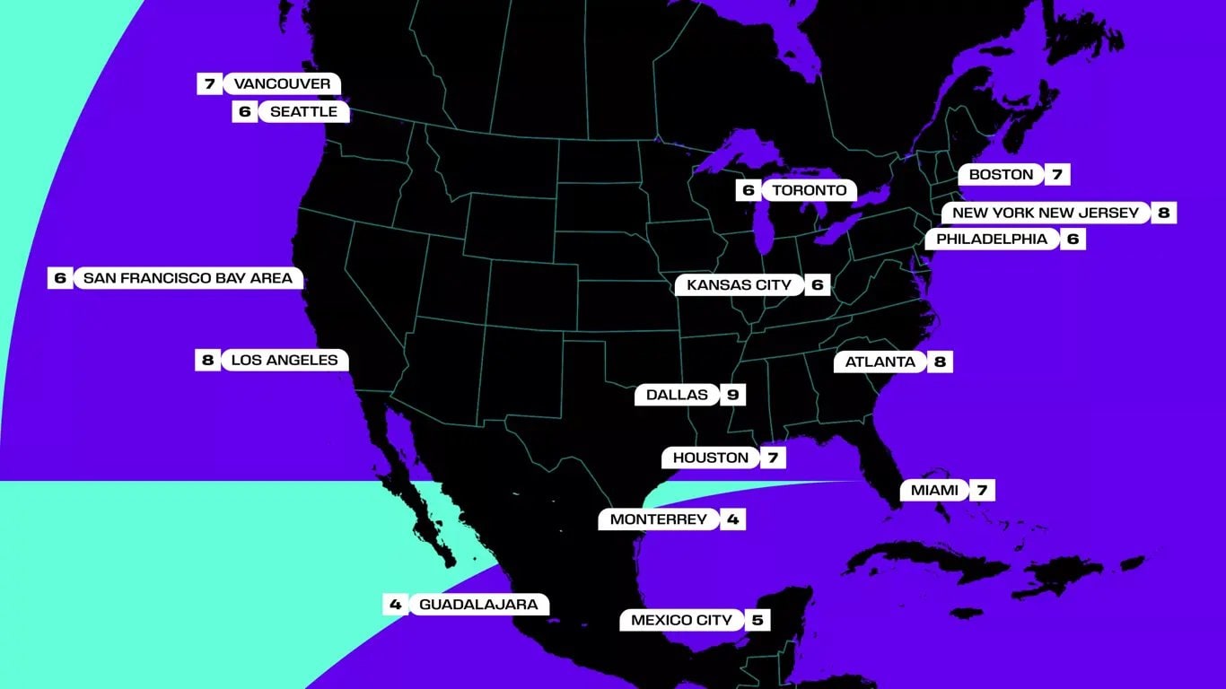 開催都市マップ　（FIFA公式サイトより）