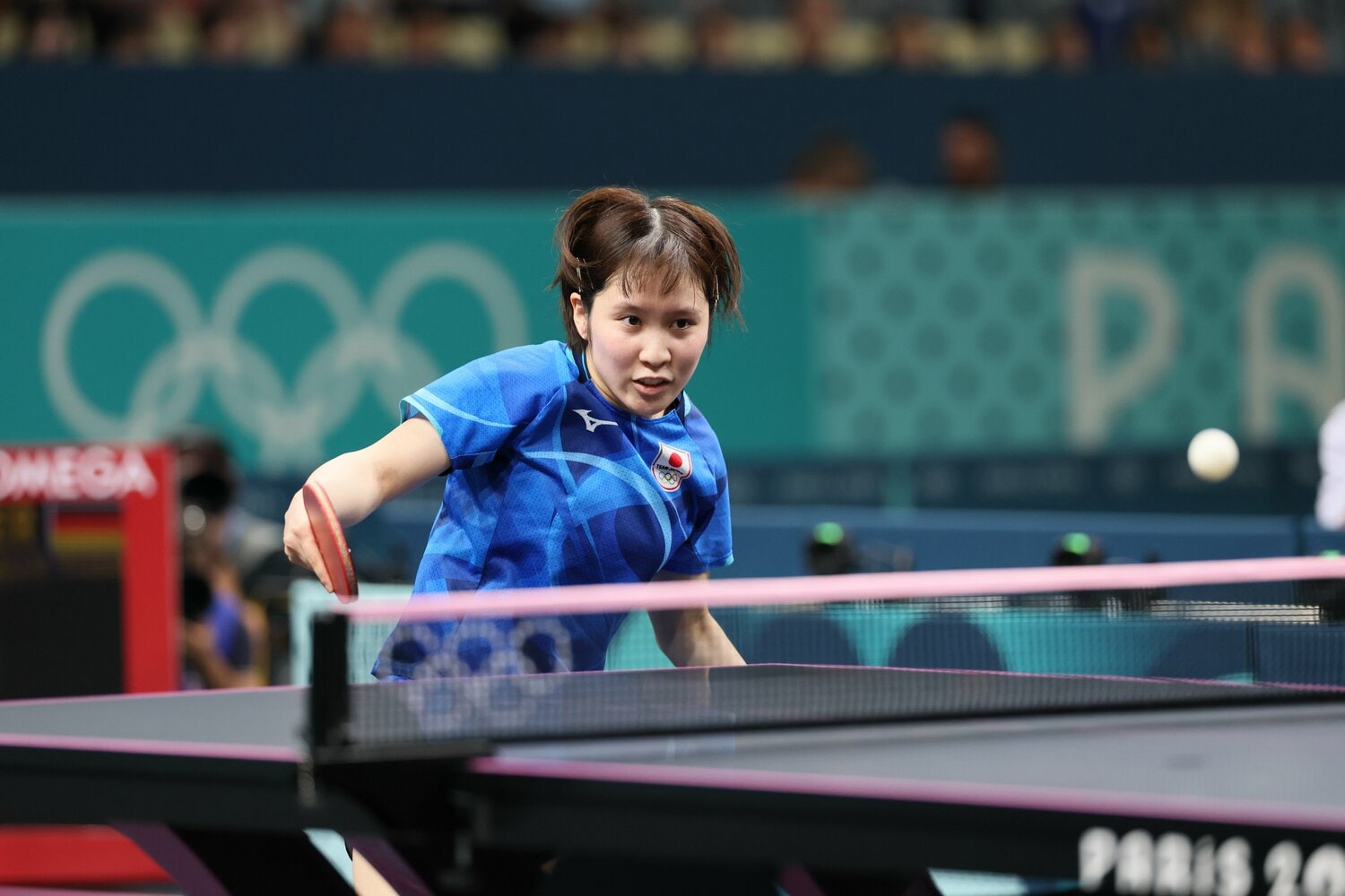 団体戦準決勝第3試合、平野は速攻でドイツのユアン・ワンを圧倒、ストレート勝ちを収める　©Kaoru Watanabe/JMPA